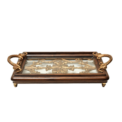 Naaz Tray - Small in Teak Wood and Metal