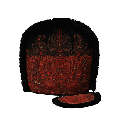 Jamawar Tea Cosy Set - Red and Black in Shanil