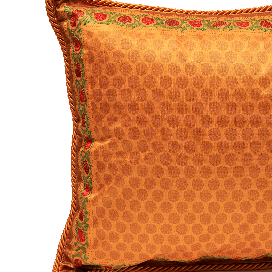 Mughal Cushion Cover - Orange in Silk Blend 14&