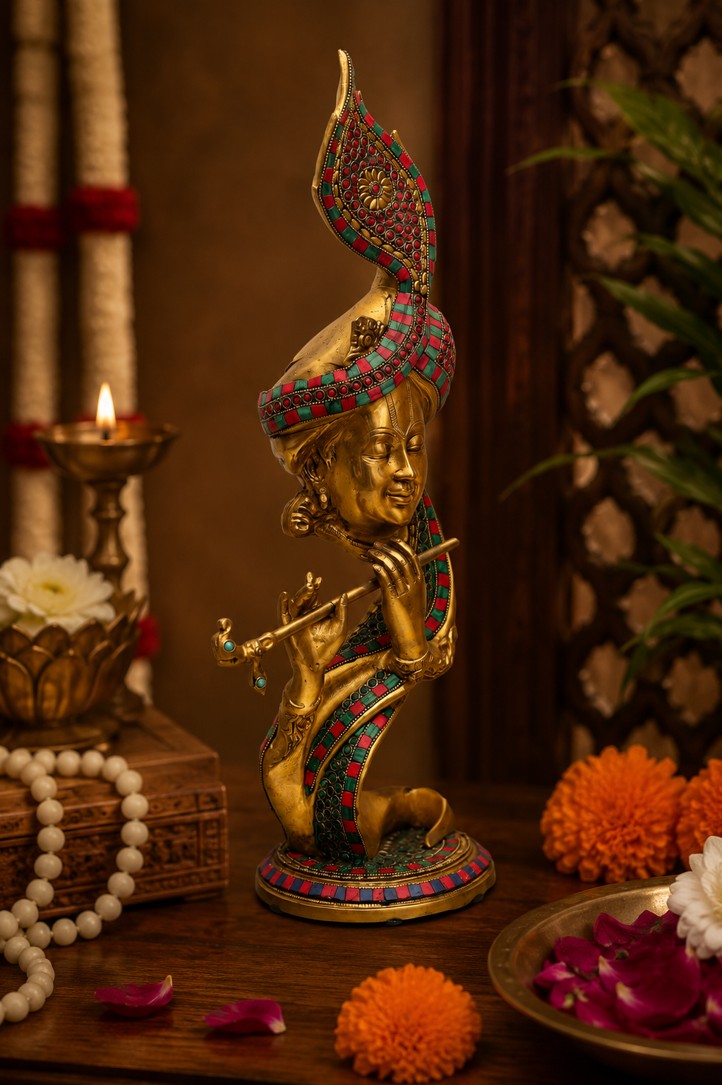 Bansuri Krishna - Colored in Brass