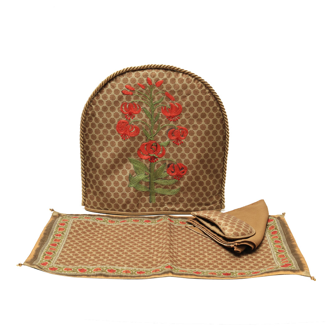 Mughal Tea Cosy  Set - Olive in Silk