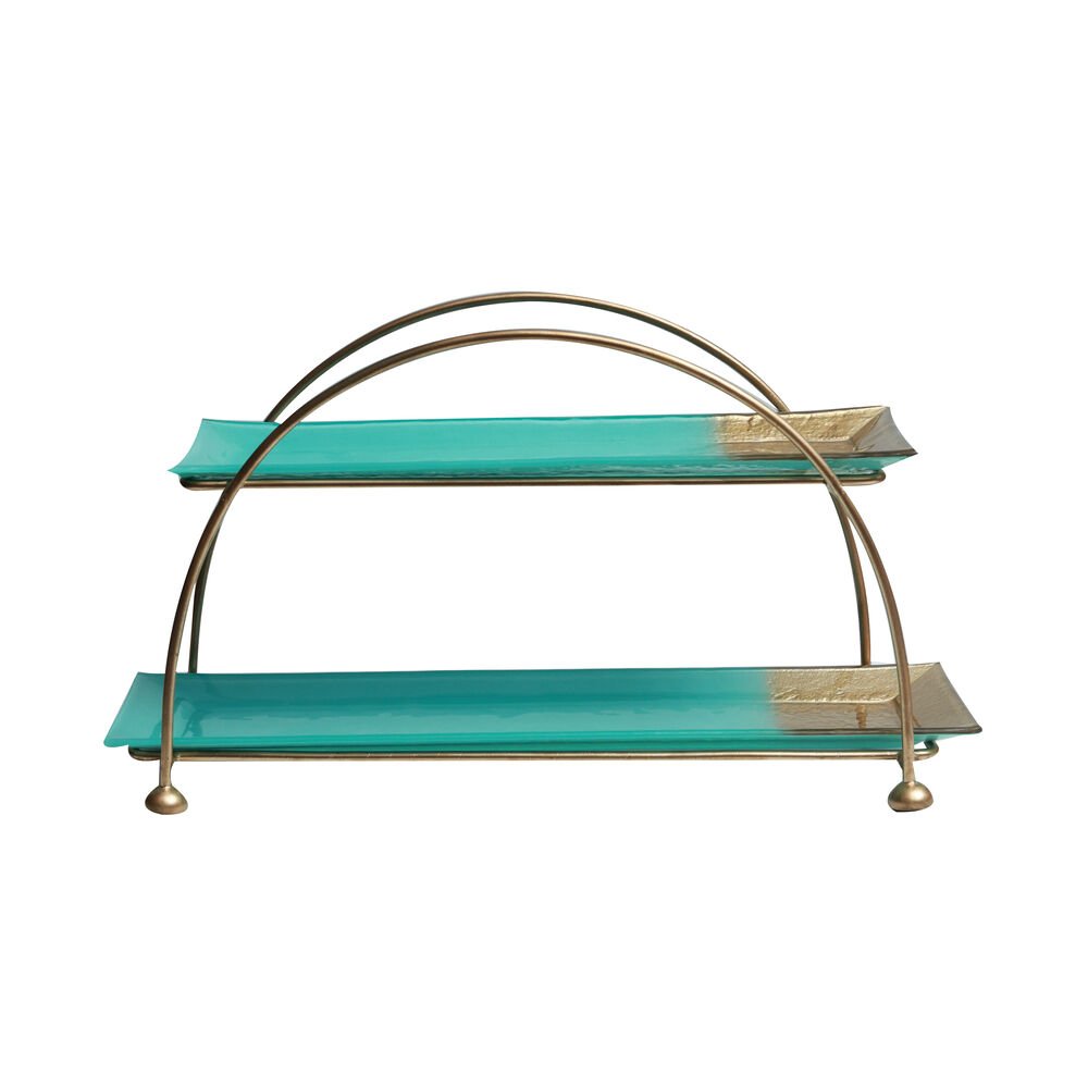 Two Tier Platter - Teal Gold in Glass