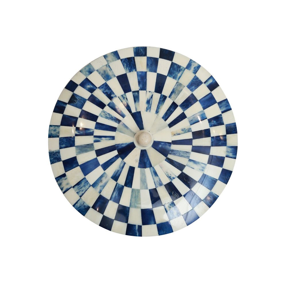 Round Chequered Box - Blue Large