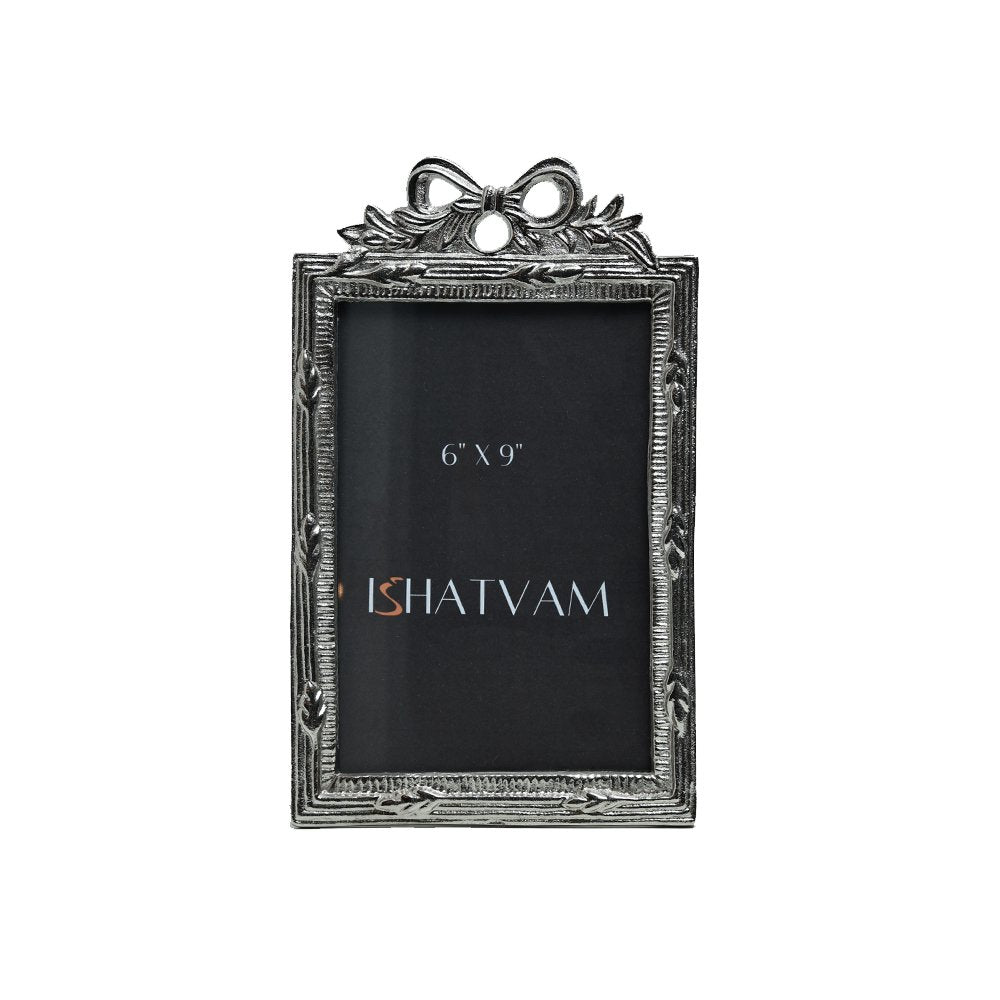Bow Embellished Frame  - Silver in Metal 6&quot; X 9&quot;