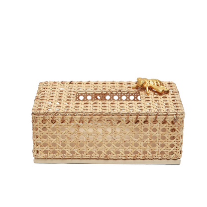 Tissue Box  Holder - Decorative Golden Bee in Rattan