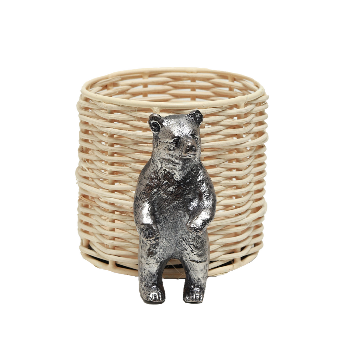 Pen Holder - Decorative Silver Bear in Rattan