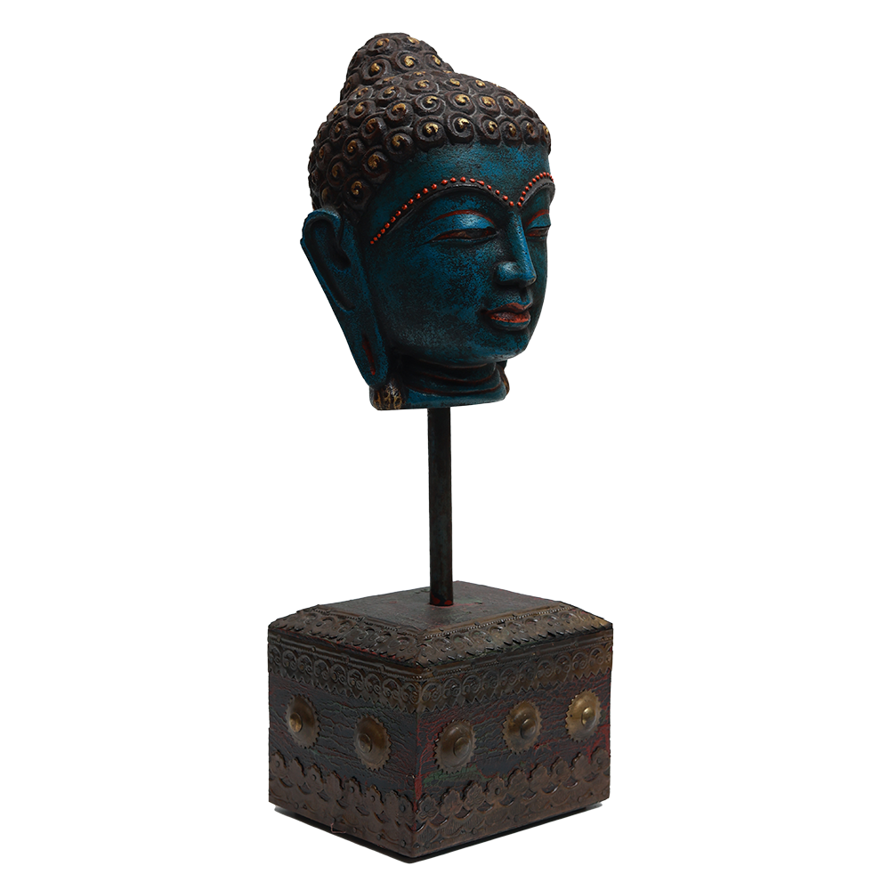 Serene Buddha Sculpture - Blue in Metal and Wood