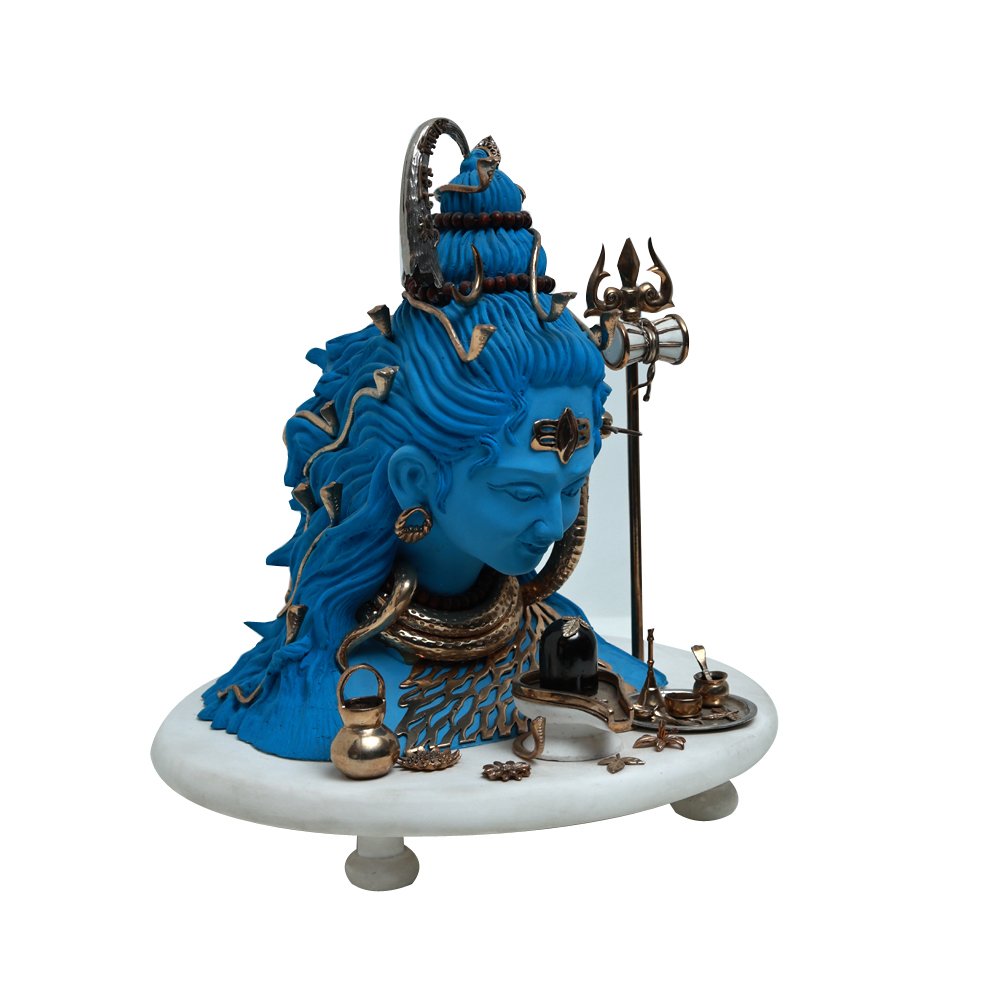 Neelakantha Shiv Idol - Large Blue in Resin and Gold Plated