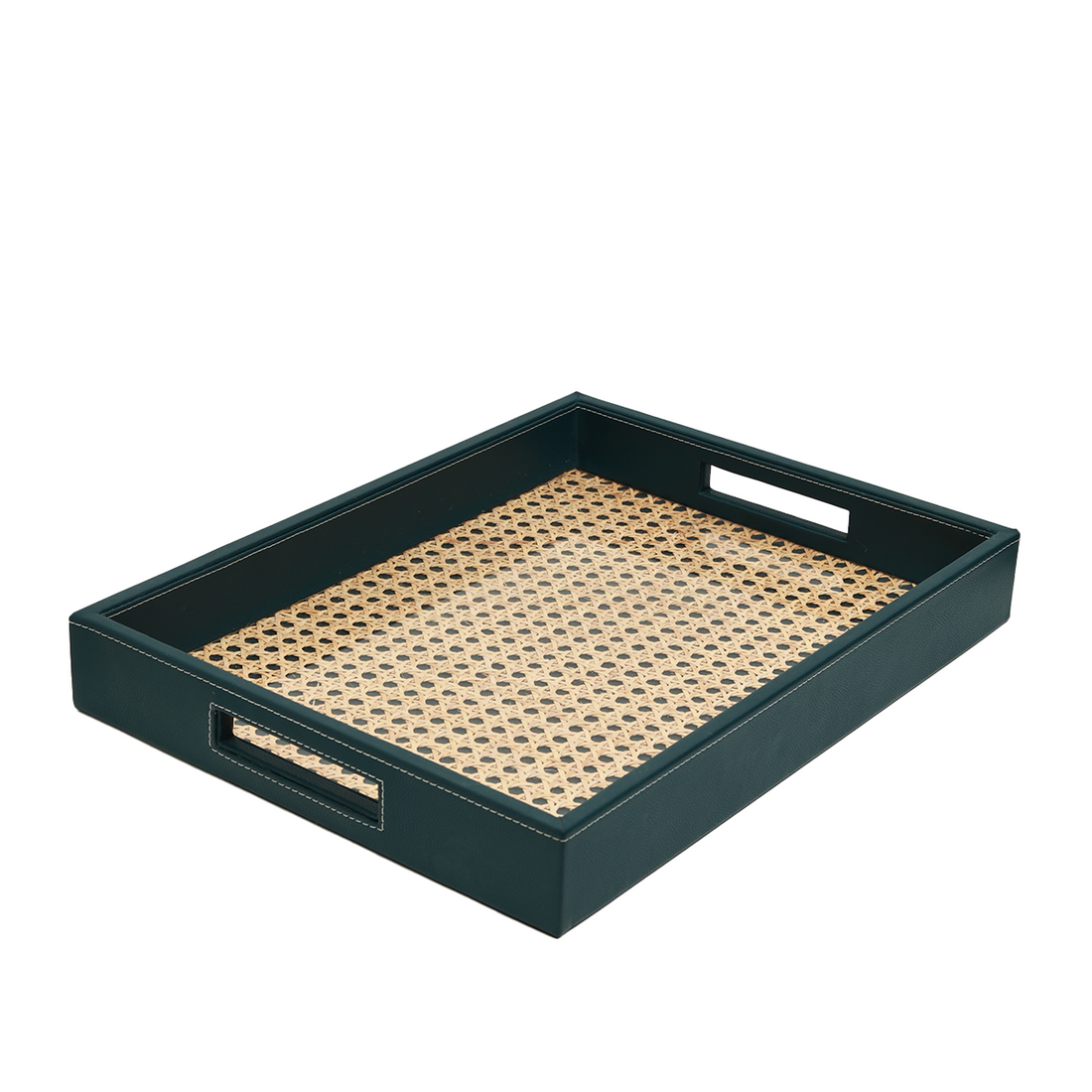 Modura Rattan Tray - Rattan and Faux Leather