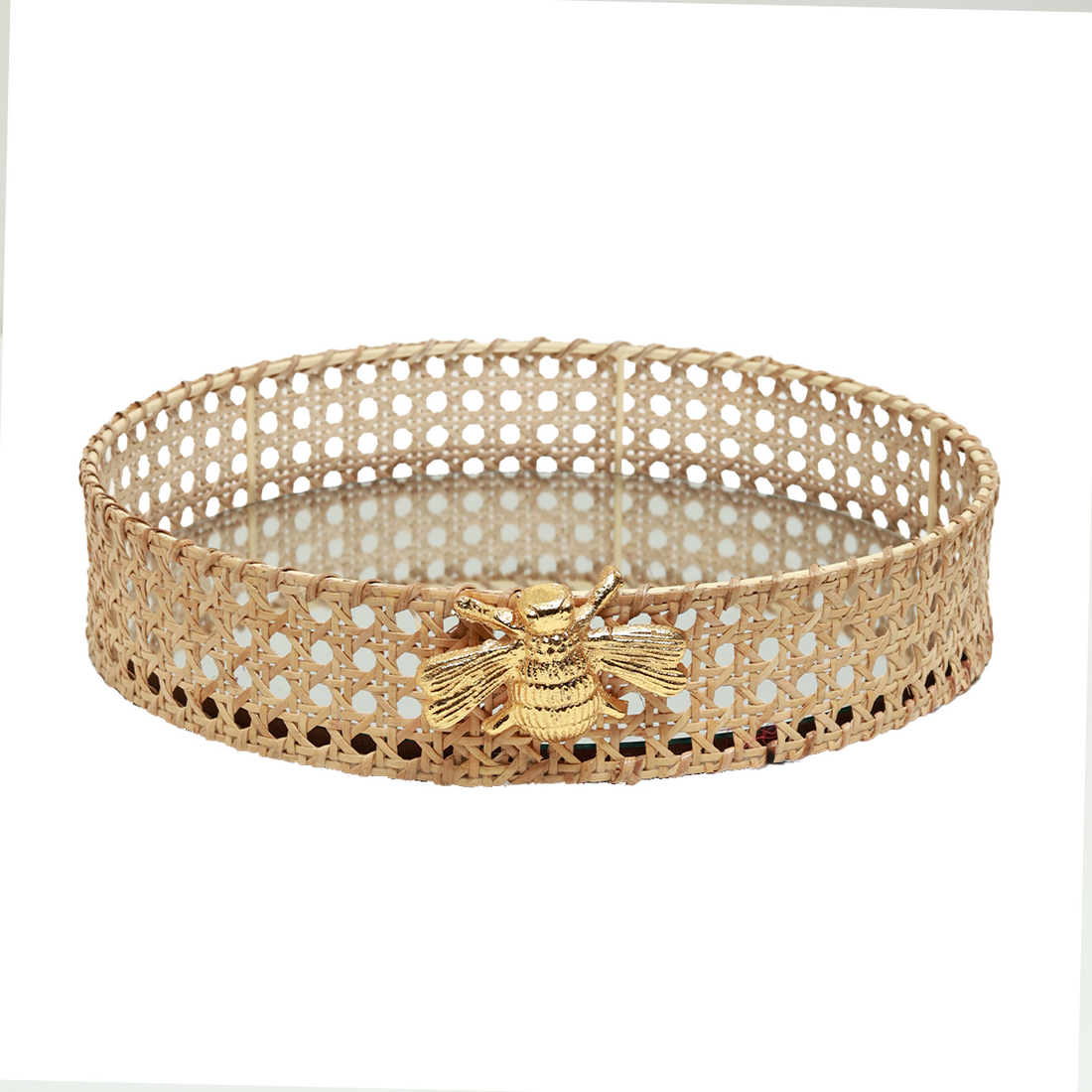 Round Tray - Bee Accent in Rattan