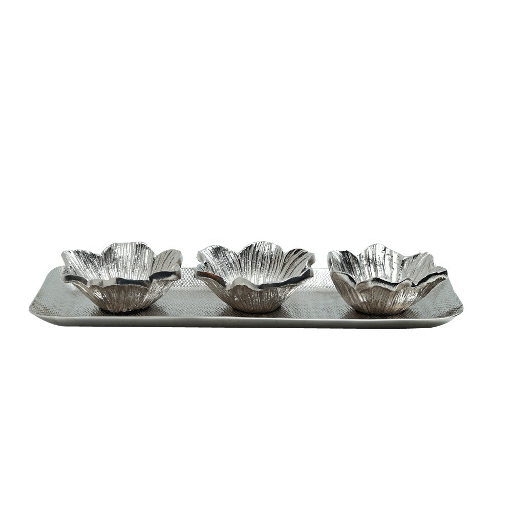 Blossom Tray Set of 3 - Silver in Metal