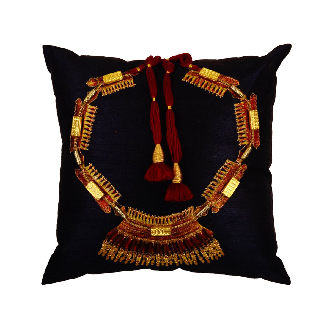 Apsara Haar Cushion Cover – Black in Silk Blend 16&