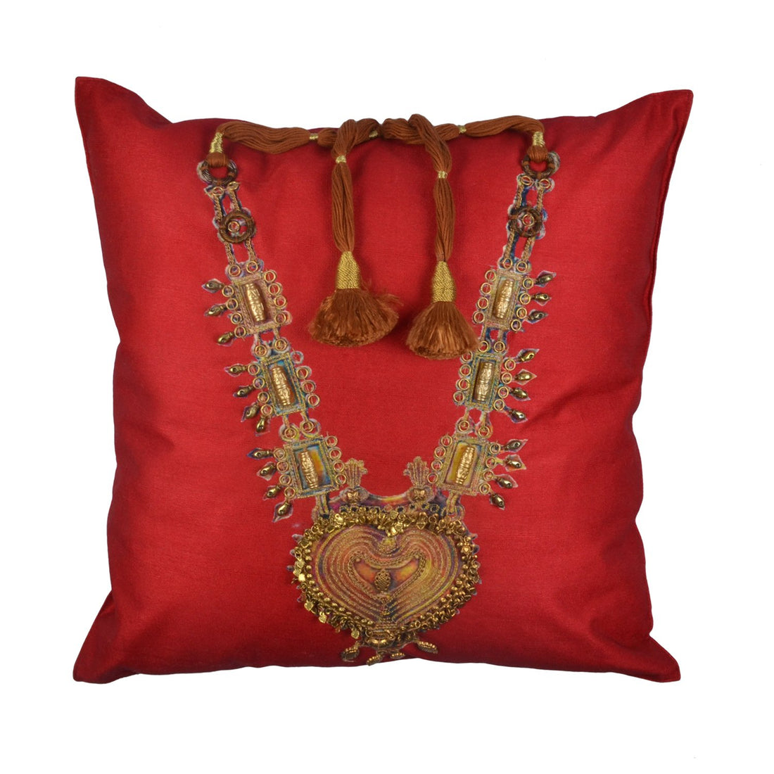 Apsara Haar Cushion Cover – Red in Silk Blend 16&