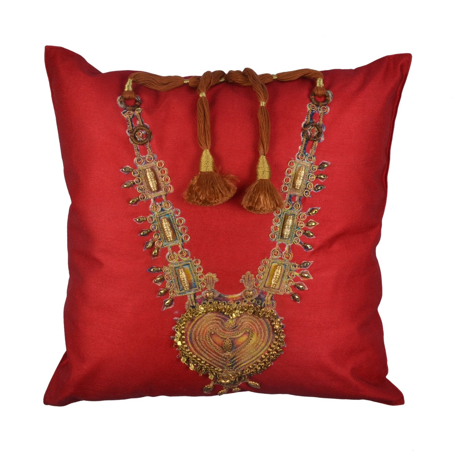 Apsara Haar Cushion Cover – Red in Silk Blend 16&