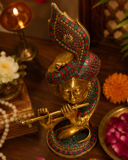 Bansuri Krishna - Colored in Brass