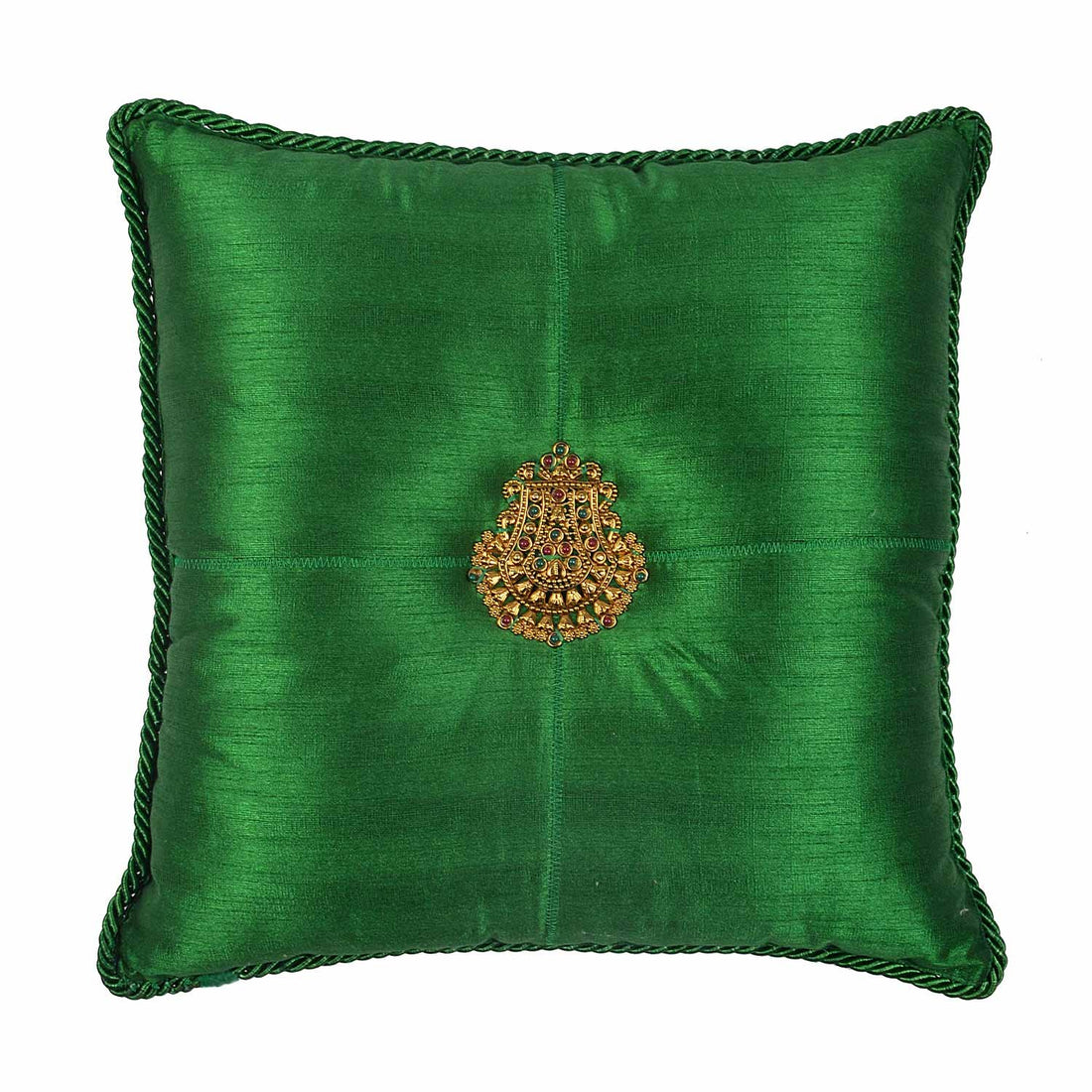 Tika-Resham Cushion - Green in Silk Blend 18&
