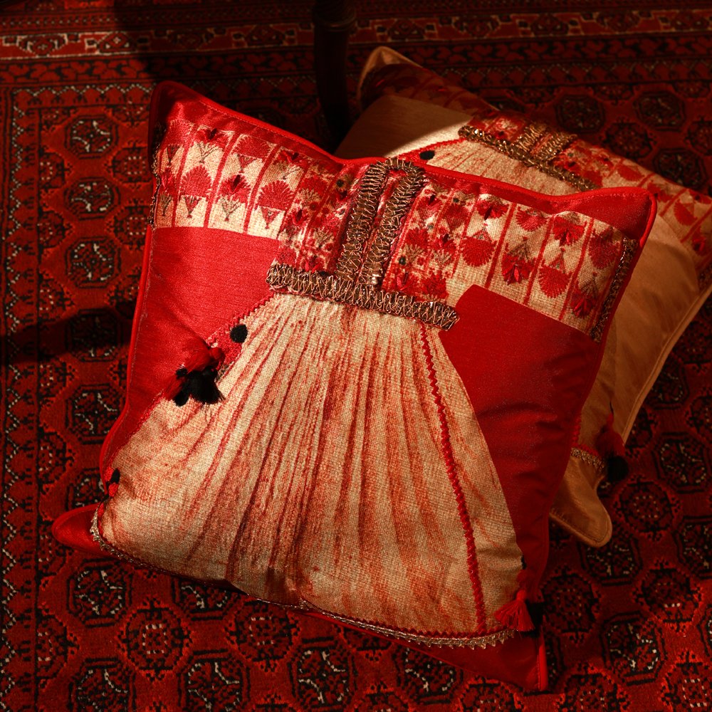 Poshak Cushion Cover -  Red in Silk Blend 16&quot; X 16&quot;