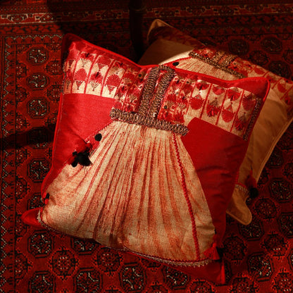 Poshak Cushion Cover -  Red in Silk Blend 16&quot; X 16&quot;
