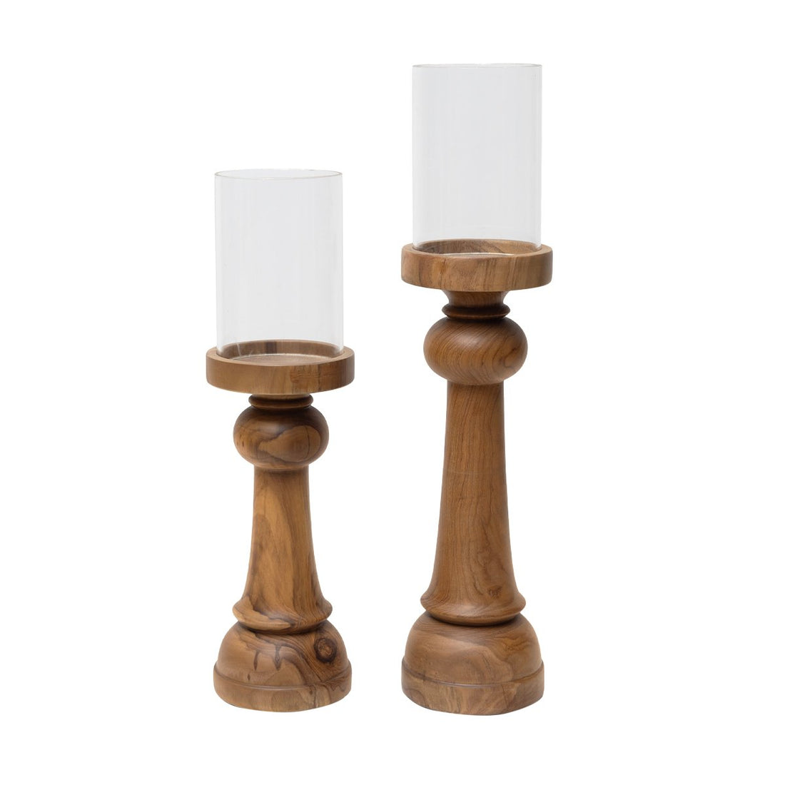 Elephant Pillar Candle Stands - Set Of 2 in Wood