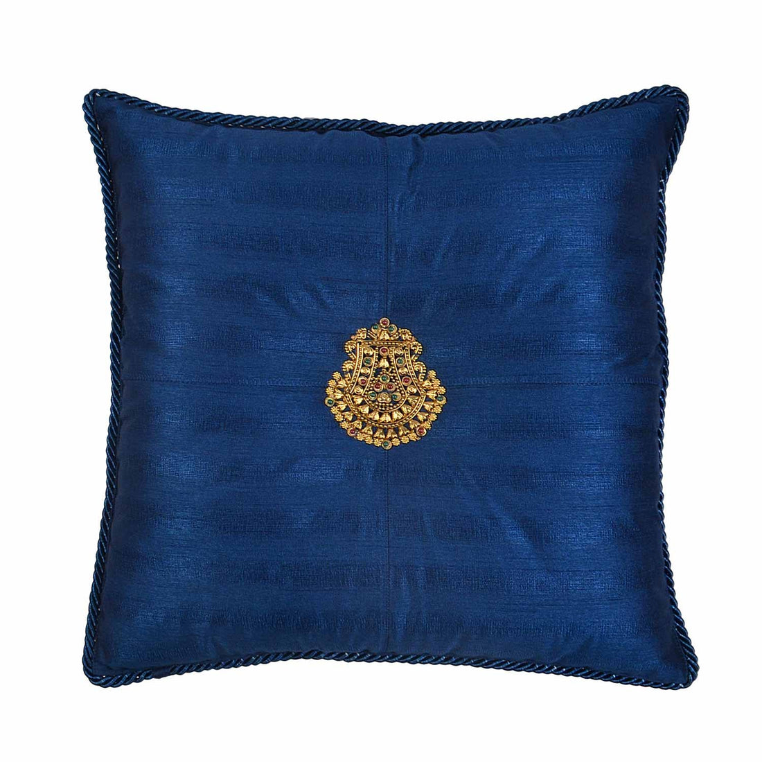 Tika-Resham Cushion - Dark Blue in Silk Blend 18&