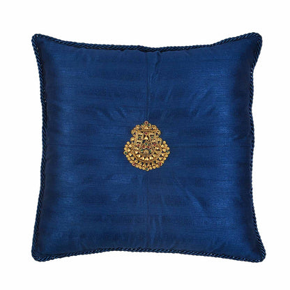 Tika-Resham Cushion - Dark Blue in Silk Blend 18&