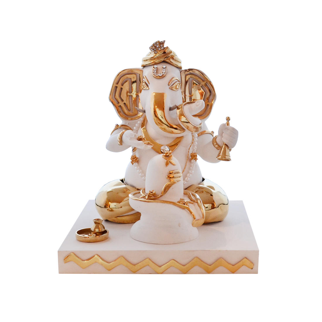 Ganesh Performing a Yagna Idol - White in Resin and Gold Plated