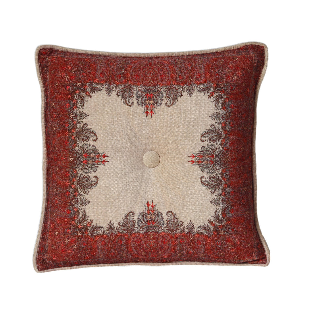 Jamawar Cushion  - Beige in Shanil  18″ x 18″