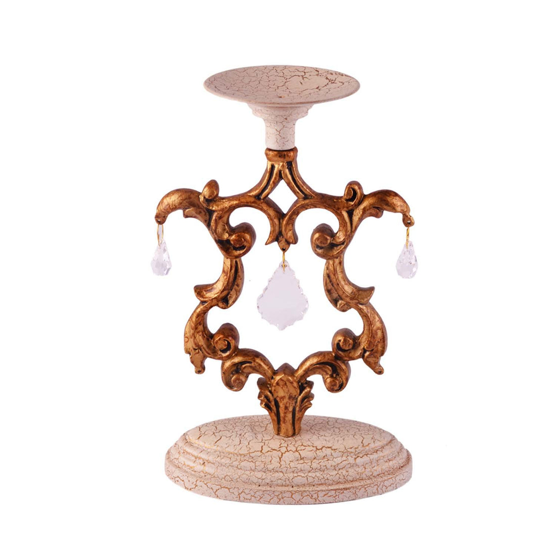 Crystal Candle Stand - Gold and Beige in Metal