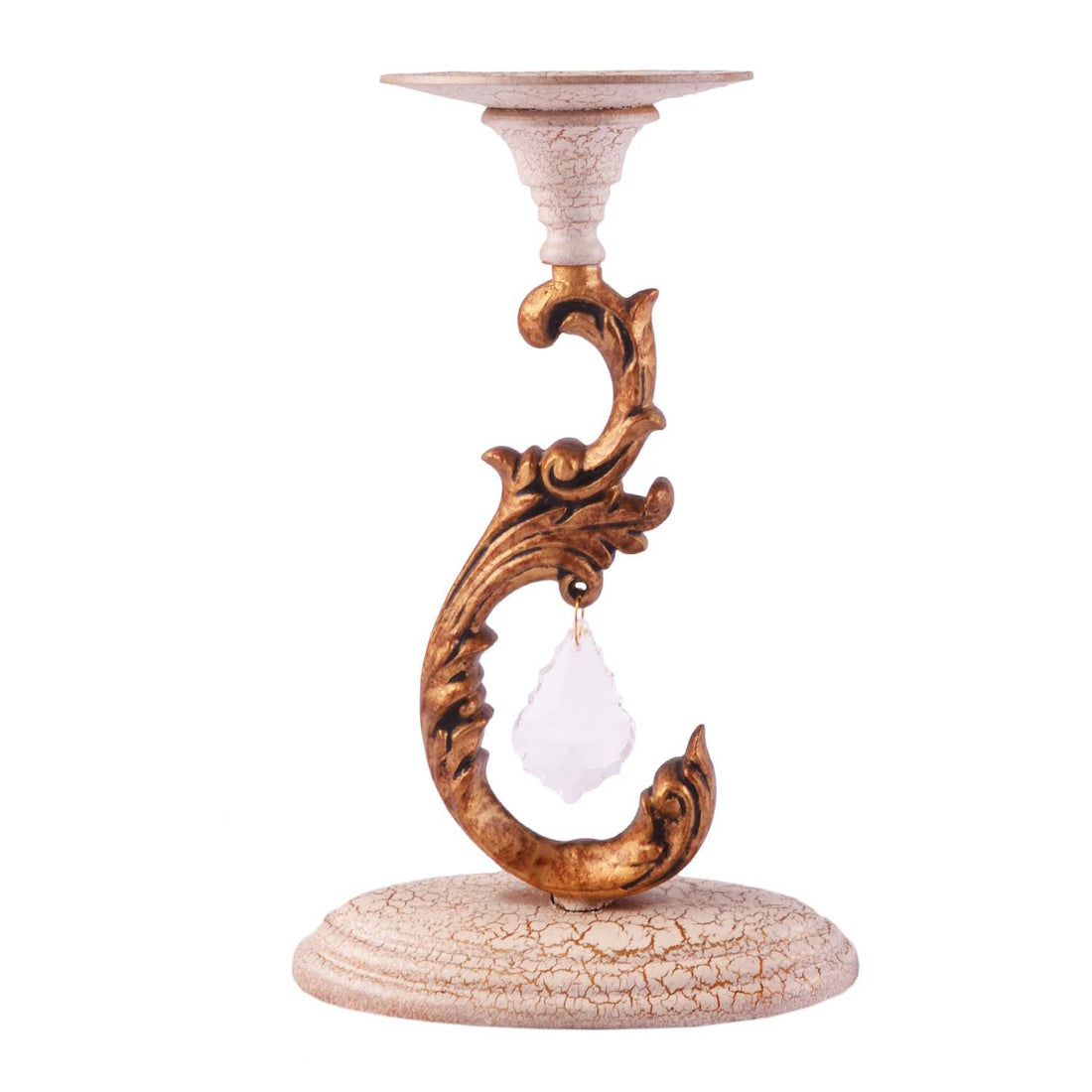 S Mini Design Candle Stand - Gold and Beige in Metal