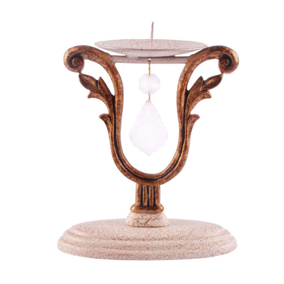 Crystal Drop Candle Stand - Gold and Beige in Metal