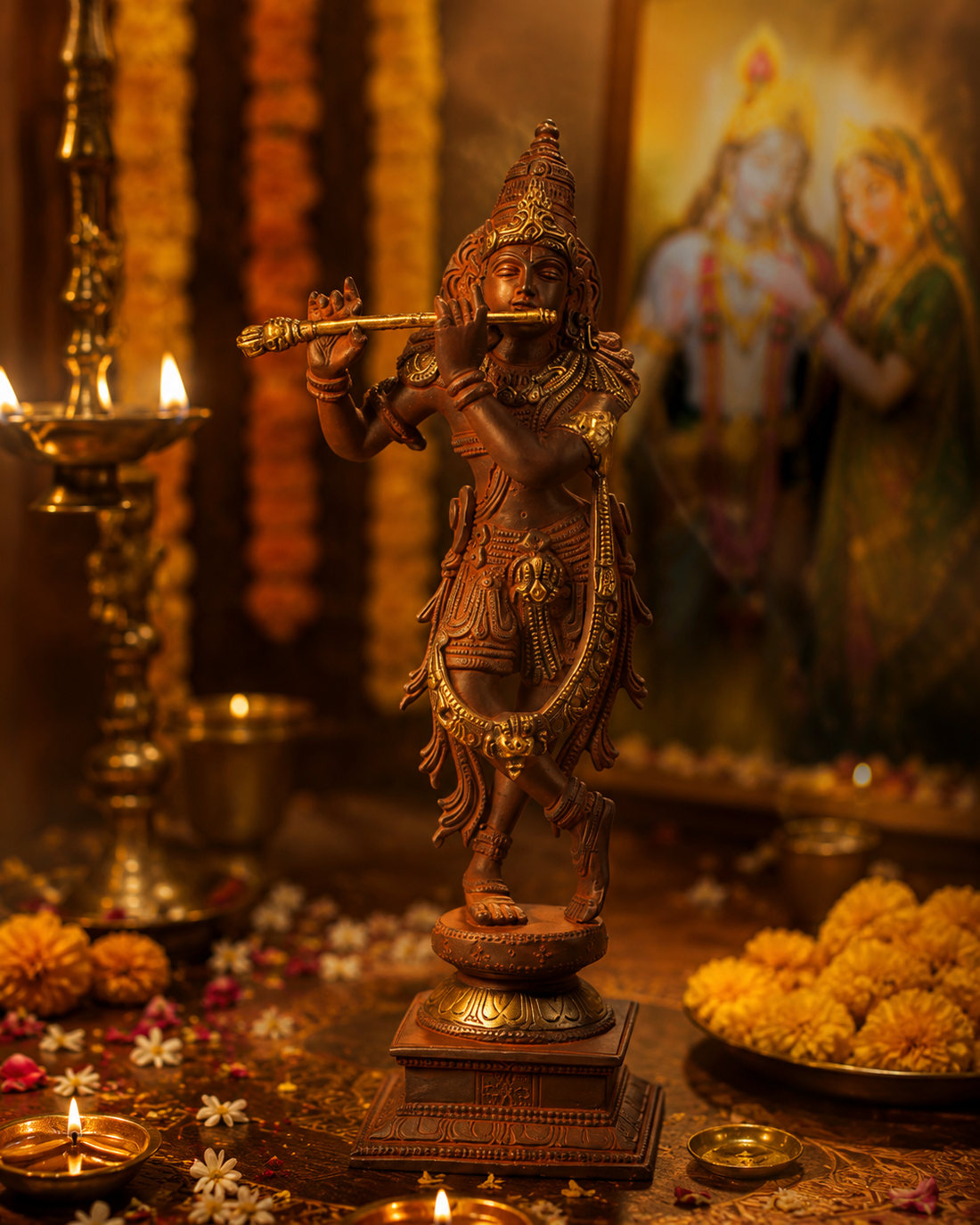 Krishna Idol - Red in Brass