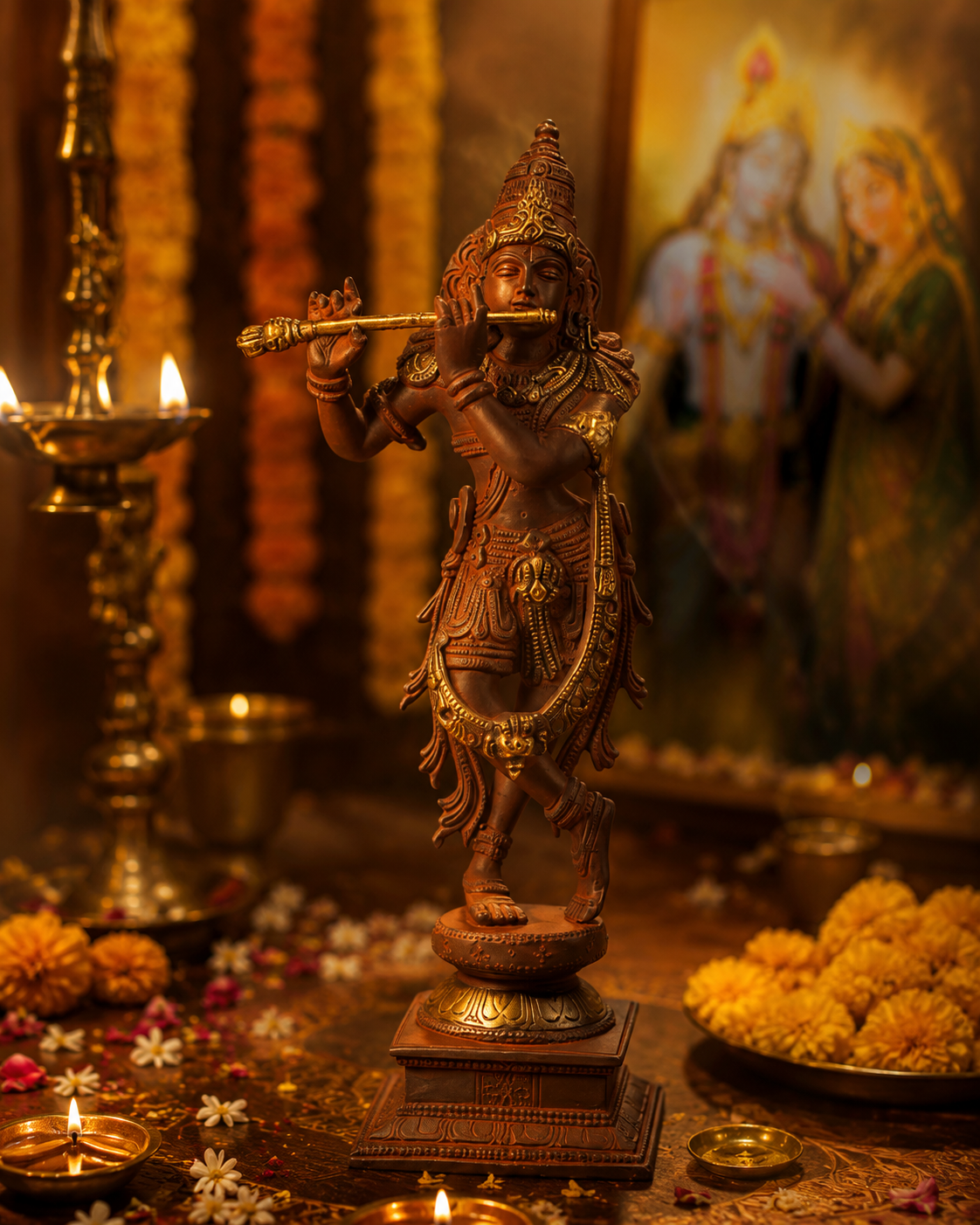 Krishna  Idol - Red in Brass