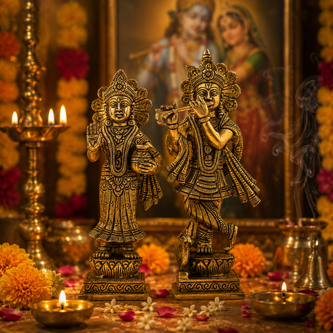 Radha Krishna Standing Idol - Large in Brass