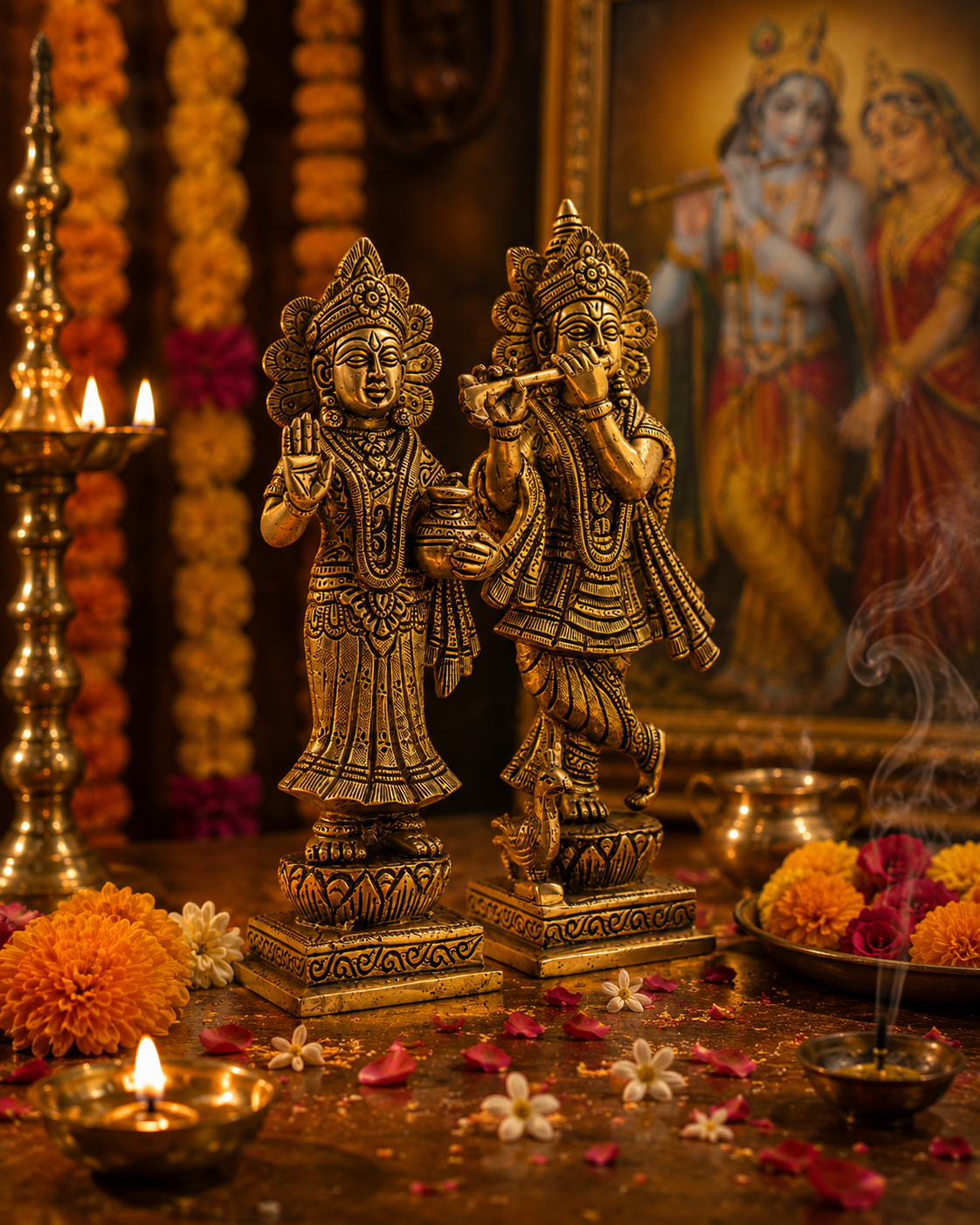 Radha Krishna Standing Idol  - Large in Brass