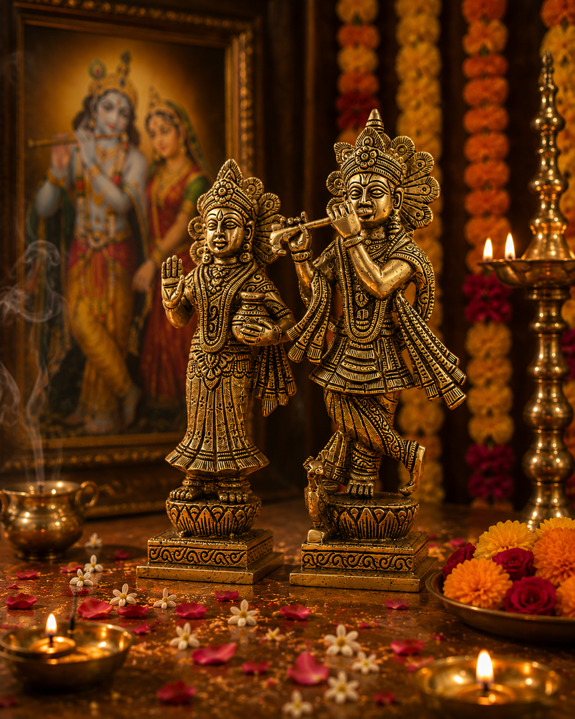 Radha Krishna Standing Idol  - Large in Brass