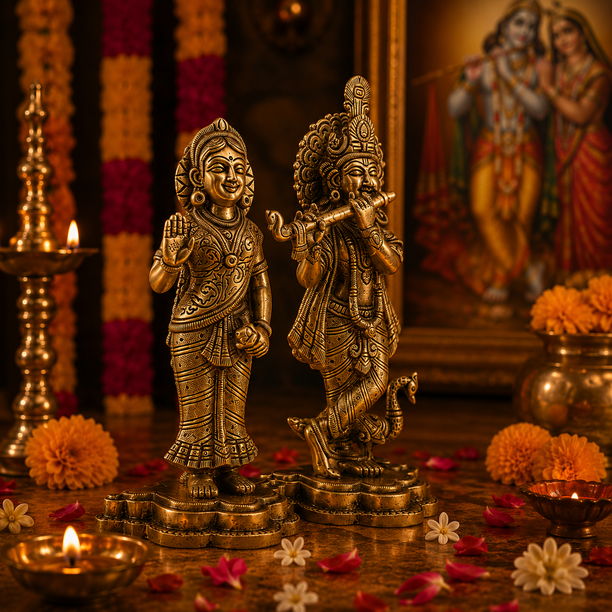 Radha Krishna Standing Idol - Small in Brass