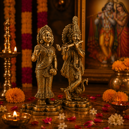 Radha Krishna Standing Idol - Small in Brass