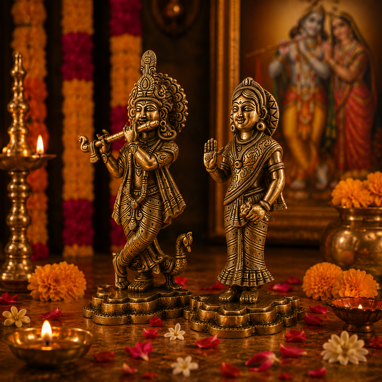 Radha Krishna Standing Idol - Small in Brass