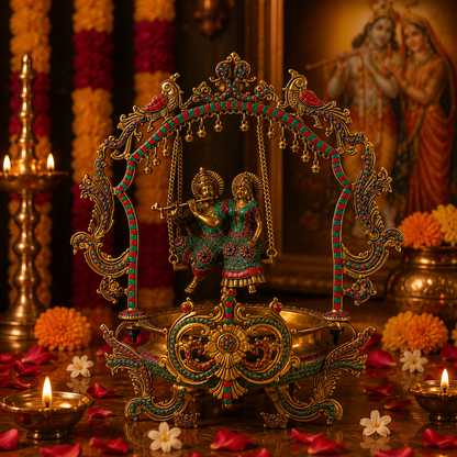 Radha Krishna With Ghungroo – Urli Firoza in Brass