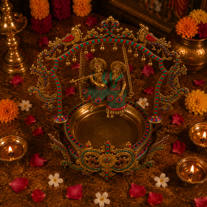 Radha Krishna With Ghungroo – Urli Firoza in Brass