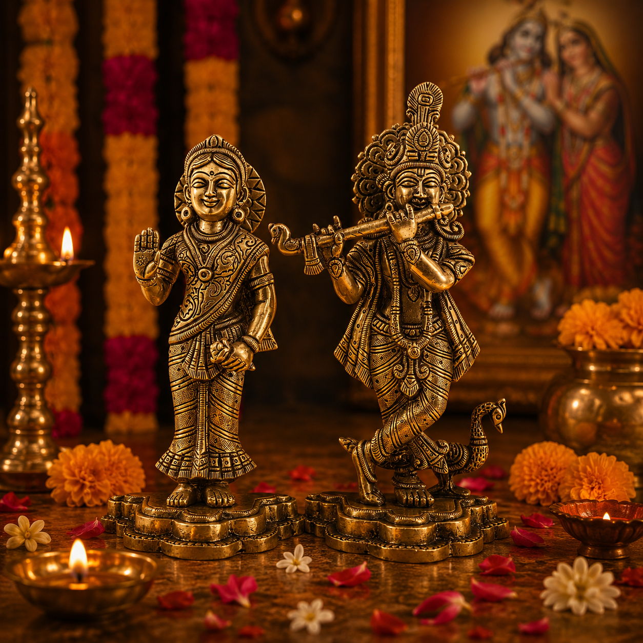 Radha Krishna Standing Idol - Small in Brass