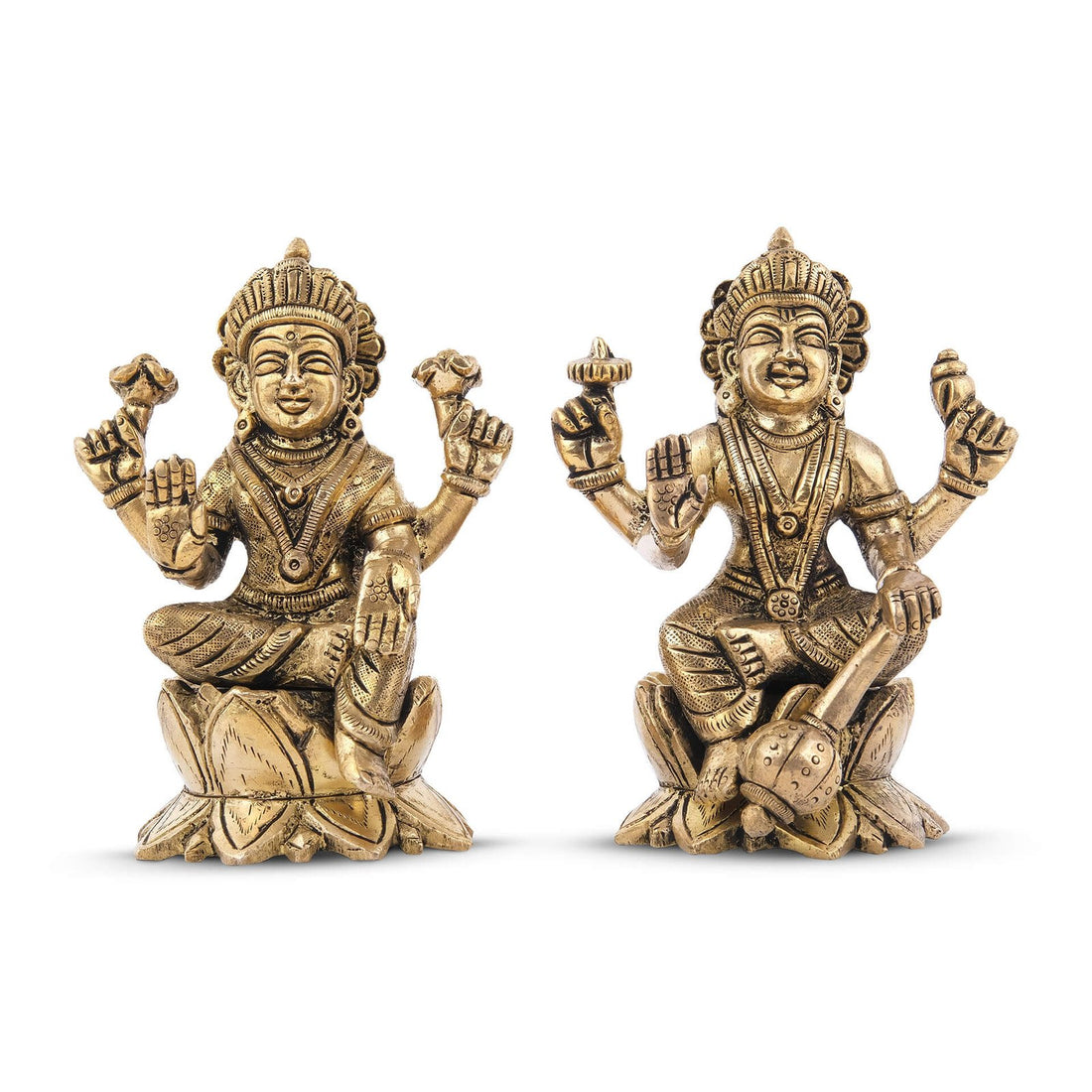 Vishnu With Laxmi Sitting Idol - Brass