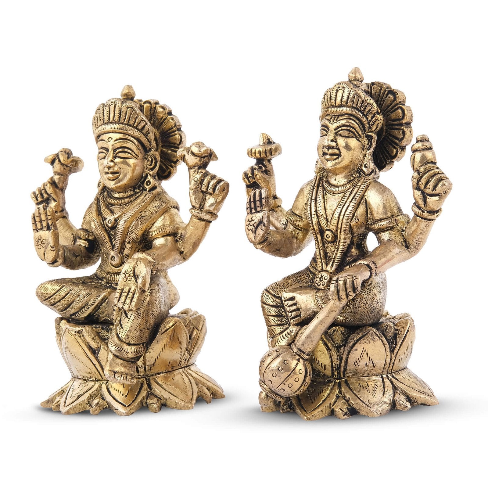 Vishnu With Laxmi Sitting Idol - Brass