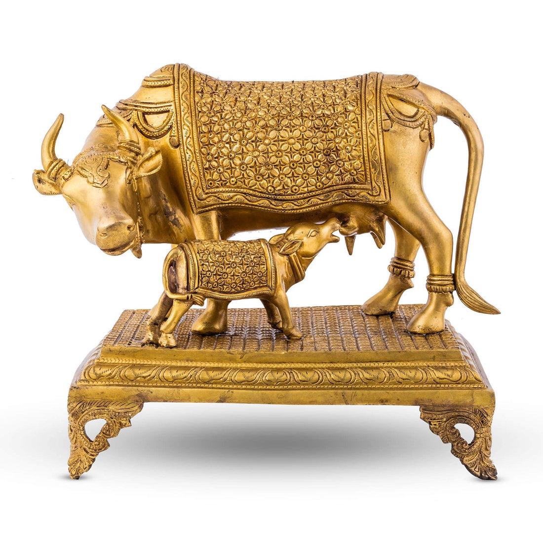 Kamdhenu Cow with Bachda - Brass