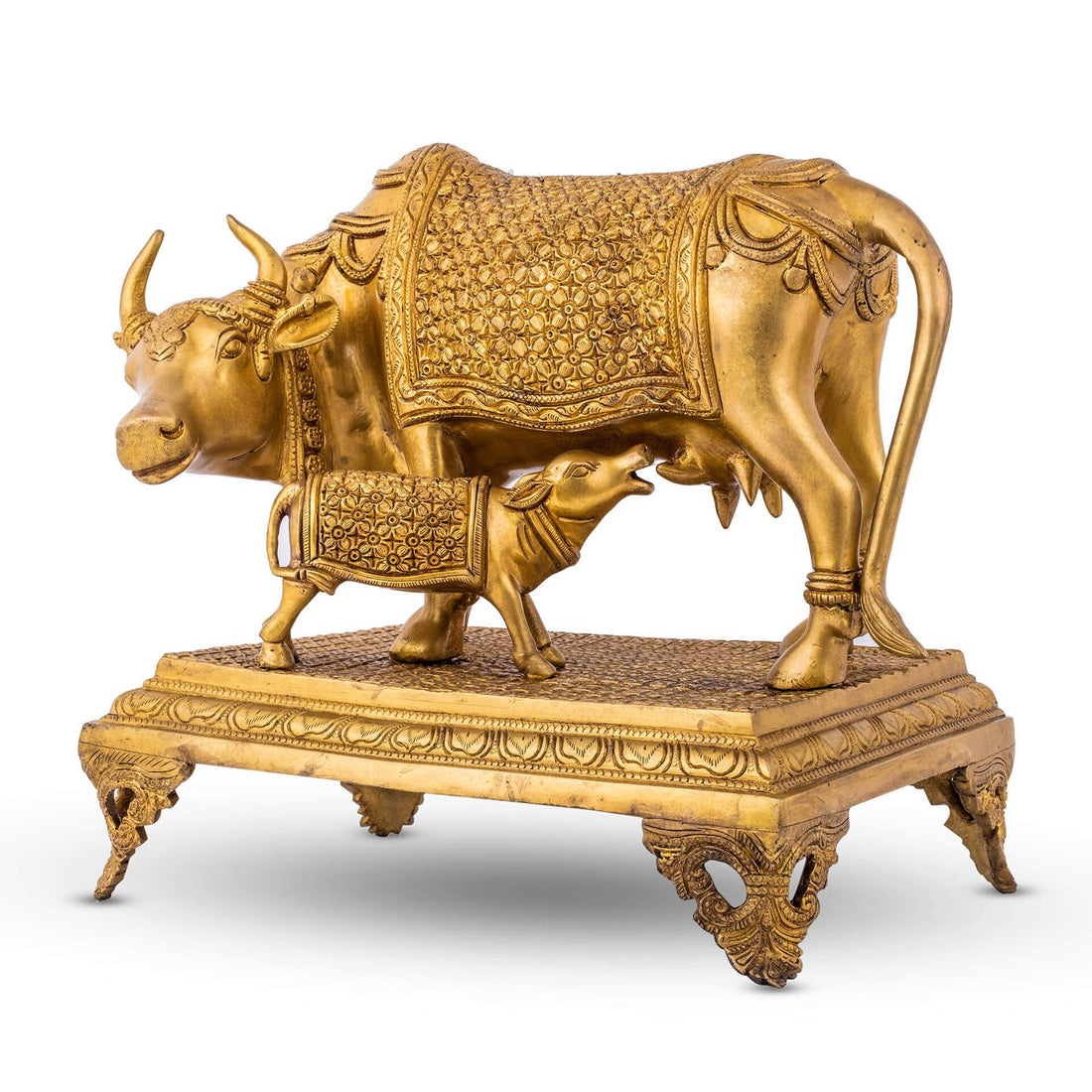 Kamdhenu Cow with Bachda - Brass