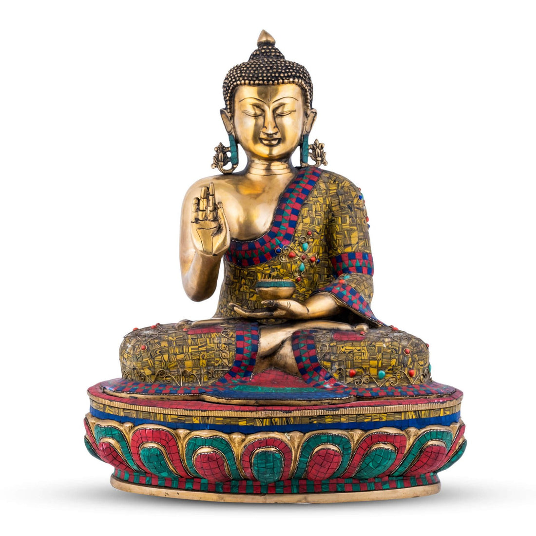 Mosaic Buddha Sitting - Large in Brass