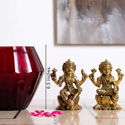 Vishnu With Laxmi Sitting Idol - Brass
