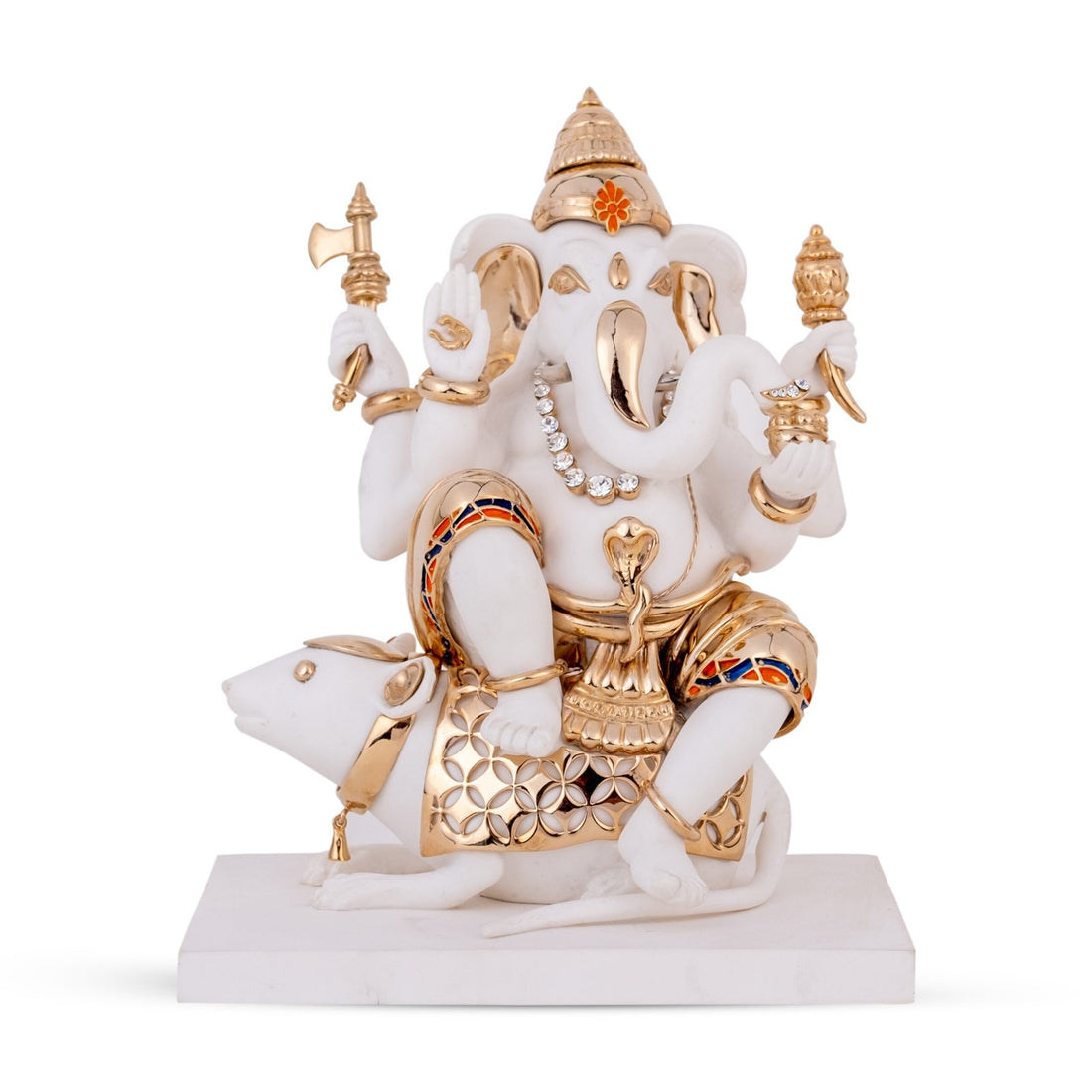 Vigneshwara Ganesh Idol - White in  Resin and Gold Plated