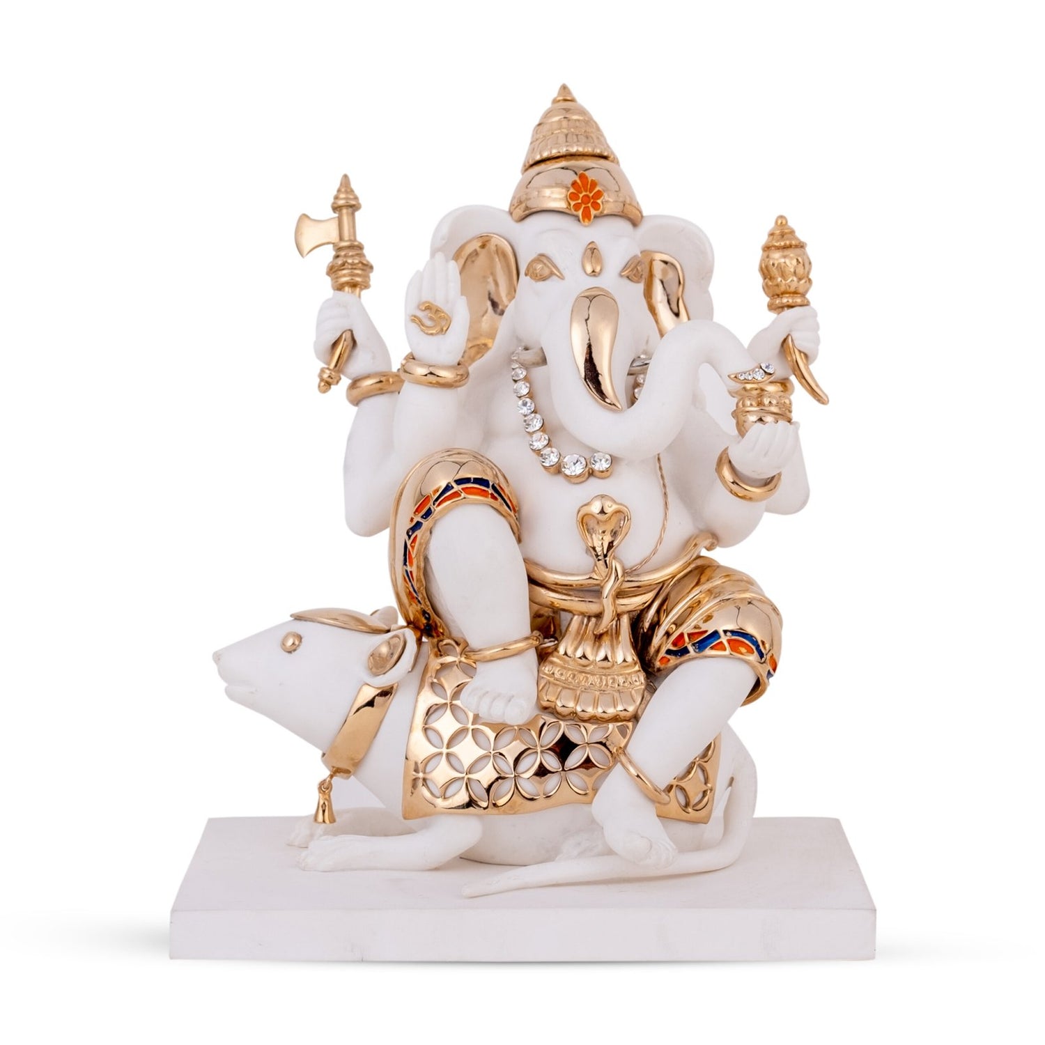 Vigneshwara Ganesh Idol - White in  Resin and Gold Plated