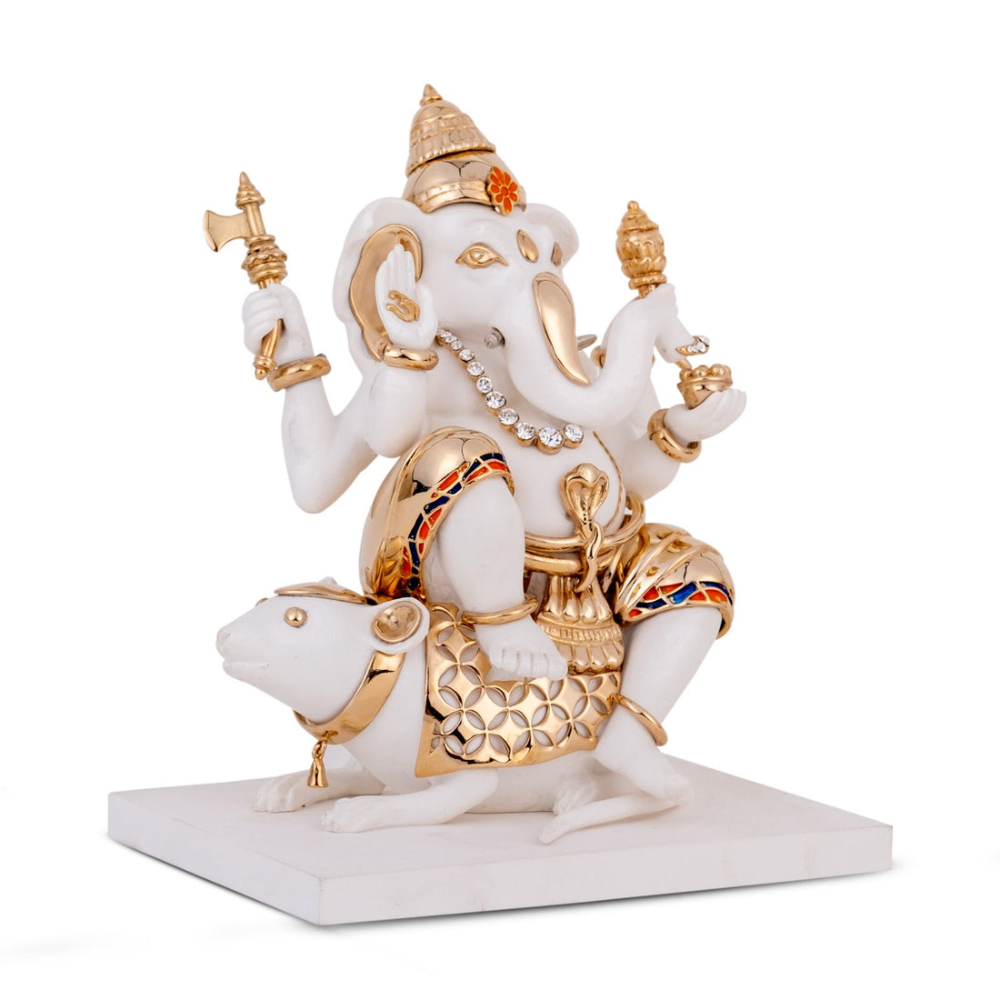 Vigneshwara Ganesh Idol - White in  Resin and Gold Plated